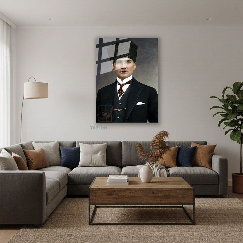 Dikey Cam Tablo Salon Duvar Tablosu Dikey Cam Cam Ata 009 Yeni Ev Hediyesi Ofis Tablosu