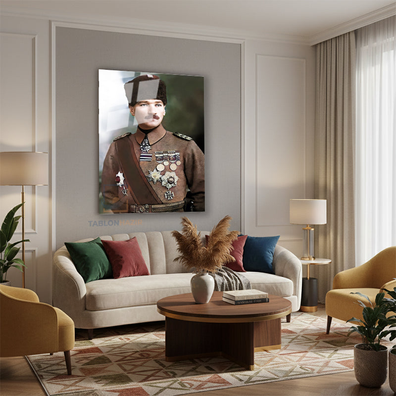 Dikey Cam Tablo Salon Duvar Tablosu Dikey Cam Cam Ata 015 Yeni Ev Hediyesi Ofis Tablosu