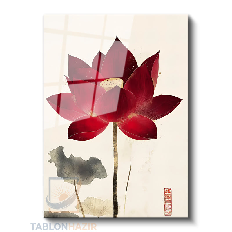 Dikey Cam Tablo Salon Duvar Tablosu Dikey Cam Estetik Kirmizi Cicek Yeni Ev Hediyesi Ofis Tablosu