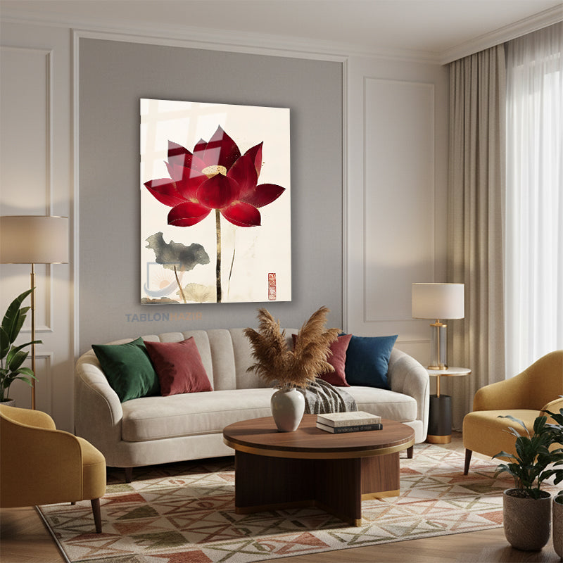 Dikey Cam Tablo Salon Duvar Tablosu Dikey Cam Estetik Kirmizi Cicek Yeni Ev Hediyesi Ofis Tablosu