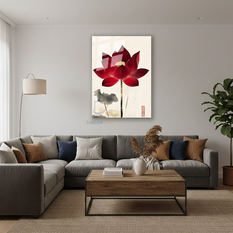 Dikey Cam Tablo Salon Duvar Tablosu Dikey Cam Estetik Kirmizi Cicek Yeni Ev Hediyesi Ofis Tablosu