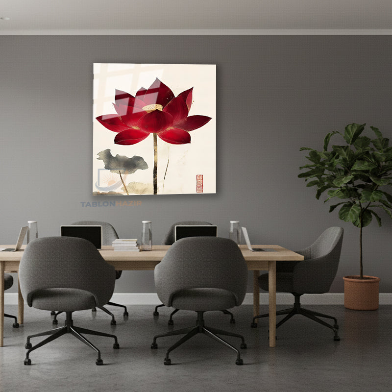 Dikey Cam Tablo Salon Duvar Tablosu Dikey Cam Estetik Kirmizi Cicek Yeni Ev Hediyesi Ofis Tablosu