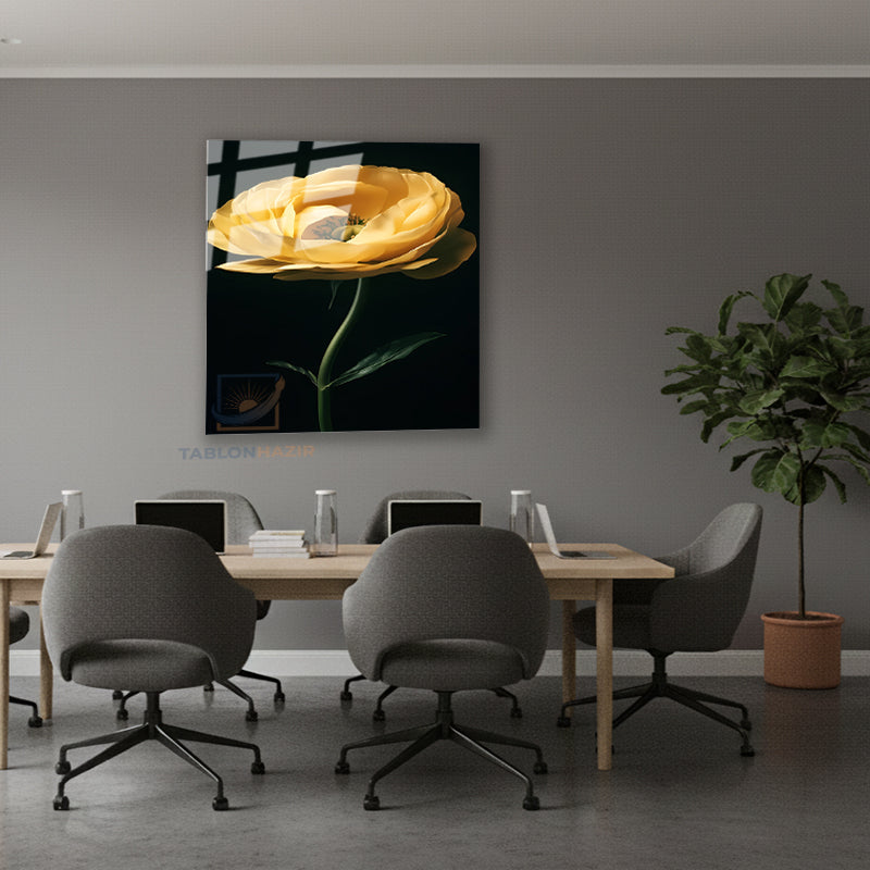 Dikey Cam Tablo Salon Duvar Tablosu Dikey Cam Estetik Sari Cicek Yeni Ev Hediyesi Ofis Tablosu