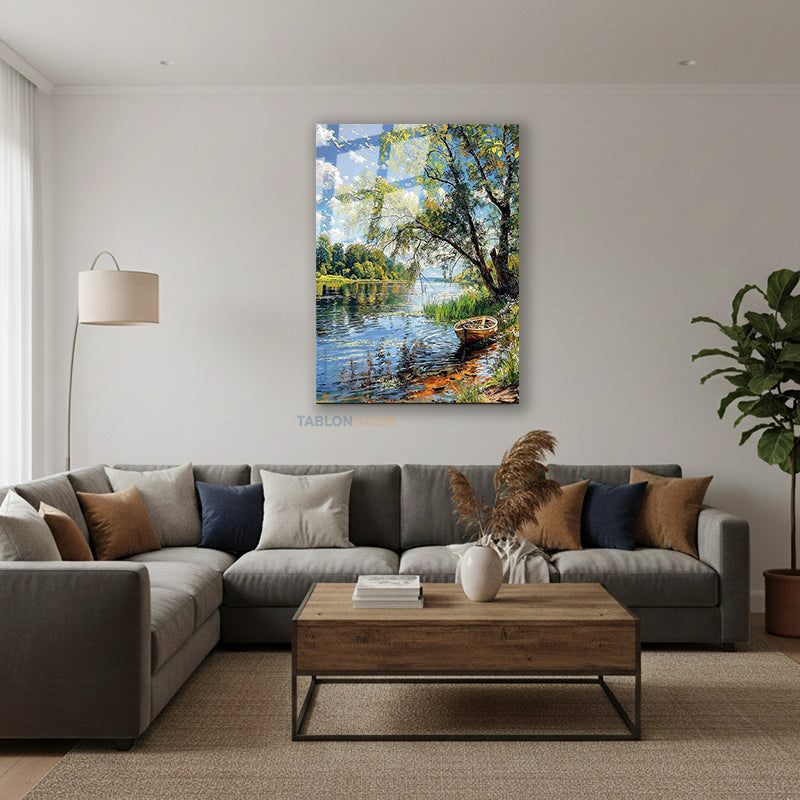 Dikey Cam Tablo Salon Duvar Tablosu Dikey Cam Gol Kenarındaki Manzara Yeni Ev Hediyesi Ofis Tablosu