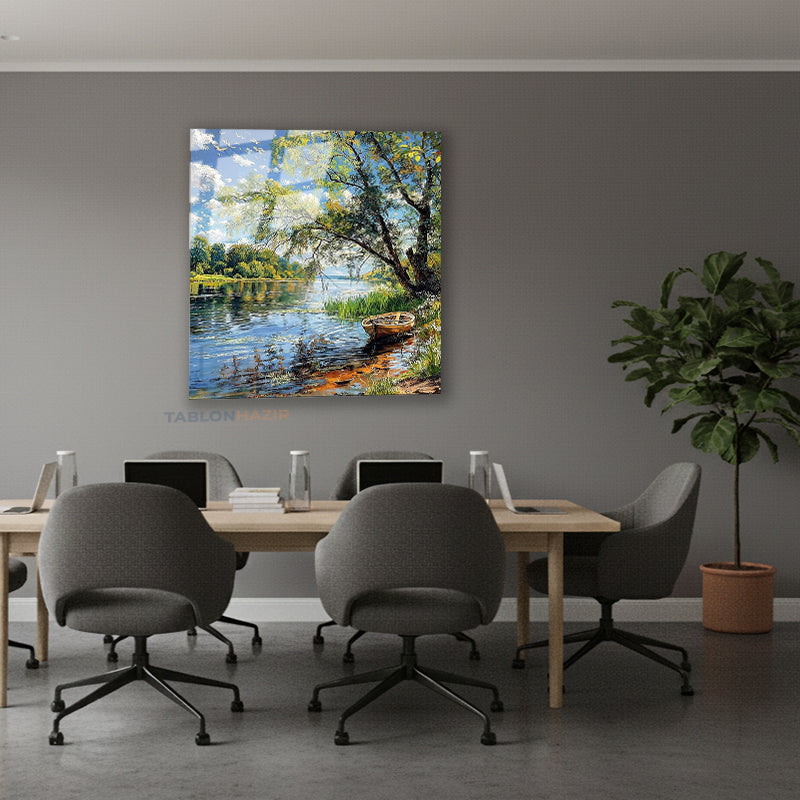 Dikey Cam Tablo Salon Duvar Tablosu Dikey Cam Gol Kenarındaki Manzara Yeni Ev Hediyesi Ofis Tablosu