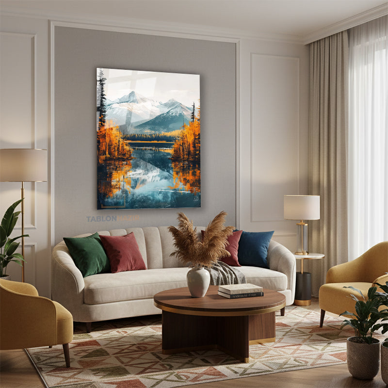 Dikey Cam Tablo Salon Duvar Tablosu Dikey Cam Gol Ve Dag Manzarasi Yeni Ev Hediyesi Ofis Tablosu