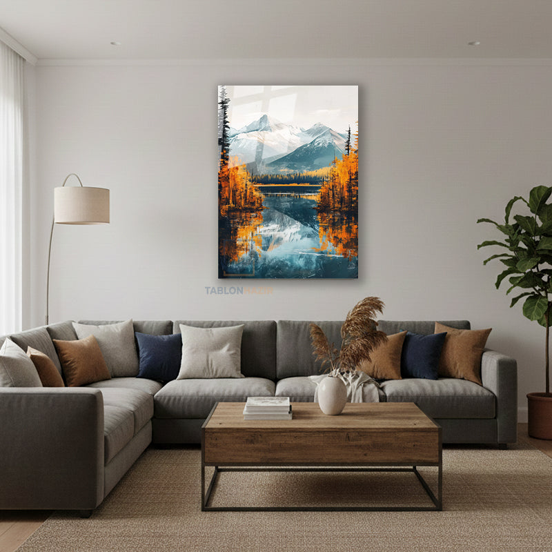 Dikey Cam Tablo Salon Duvar Tablosu Dikey Cam Gol Ve Dag Manzarasi Yeni Ev Hediyesi Ofis Tablosu