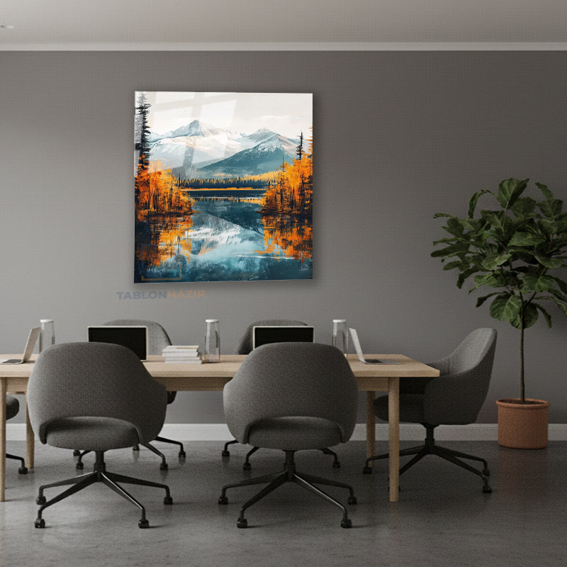 Dikey Cam Tablo Salon Duvar Tablosu Dikey Cam Gol Ve Dag Manzarasi Yeni Ev Hediyesi Ofis Tablosu