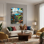 Dikey Cam Tablo Salon Duvar Tablo Dikey Cam İstanbul Ve Manzarası Çizimi Ev Hediyesi Ofis Tablo