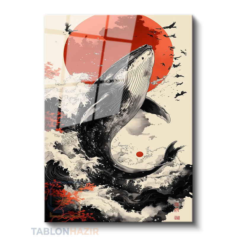 Dikey Cam Tablo Salon Duvar Tablosu Dikey Cam Japon Balina Yeni Ev Hediyesi Ofis Tablosu