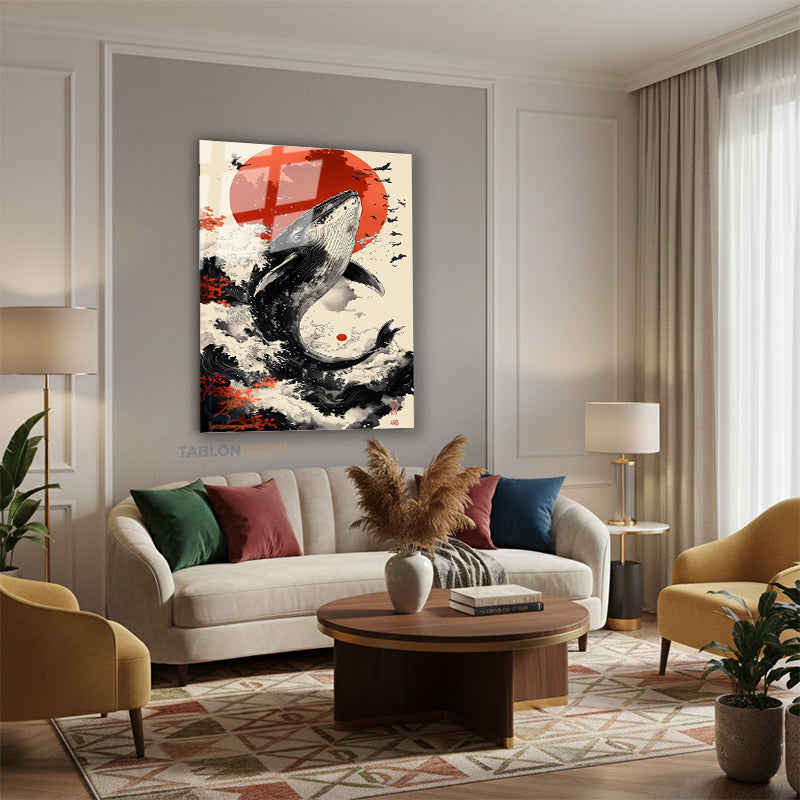 Dikey Cam Tablo Salon Duvar Tablosu Dikey Cam Japon Balina Yeni Ev Hediyesi Ofis Tablosu