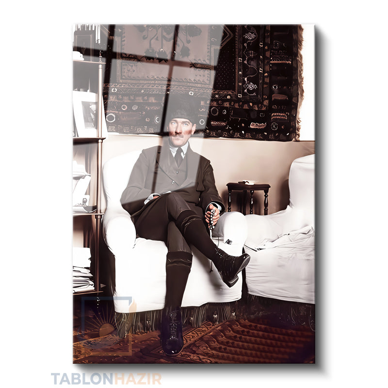 Dikey Cam Tablo Salon Duvar Tablosu Dikey Cam Kanvas Atatürk 00031 Yeni Ev Hediyesi Ofis Tablosu