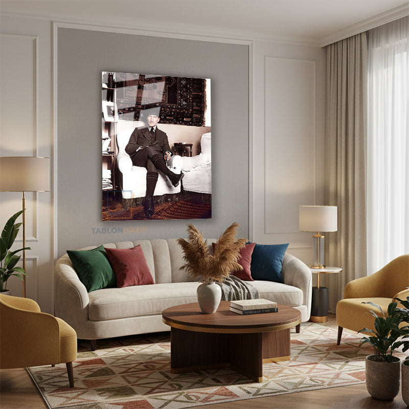Dikey Cam Tablo Salon Duvar Tablosu Dikey Cam Kanvas Atatürk 00031 Yeni Ev Hediyesi Ofis Tablosu