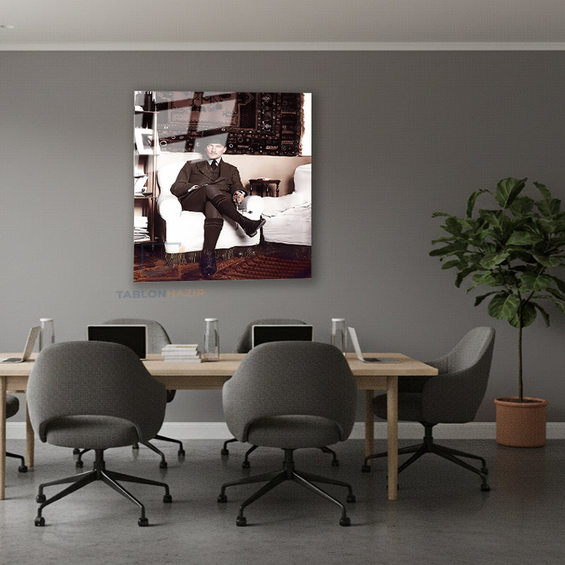 Dikey Cam Tablo Salon Duvar Tablosu Dikey Cam Kanvas Atatürk 00031 Yeni Ev Hediyesi Ofis Tablosu