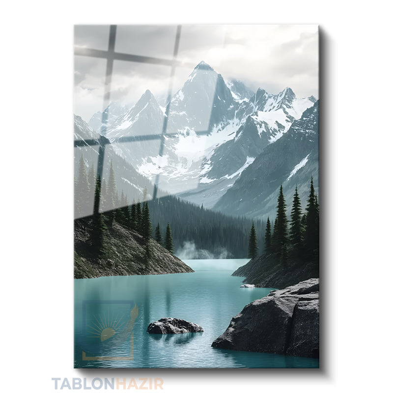 Dikey Cam Tablo Salon Duvar Tablosu Dikey Cam Karli Dag Ve Gol Yeni Ev Hediyesi Ofis Tablosu