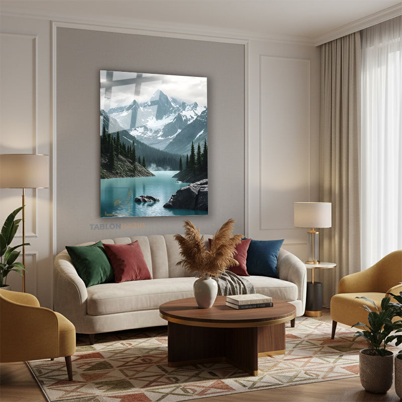 Dikey Cam Tablo Salon Duvar Tablosu Dikey Cam Karli Dag Ve Gol Yeni Ev Hediyesi Ofis Tablosu