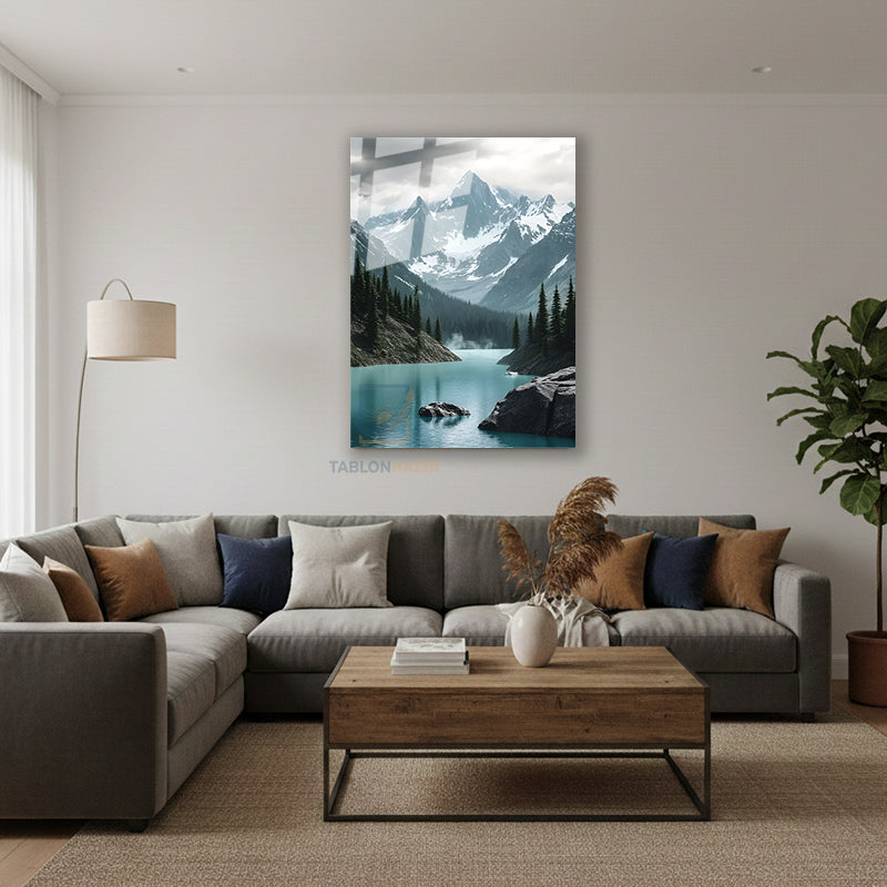 Dikey Cam Tablo Salon Duvar Tablosu Dikey Cam Karli Dag Ve Gol Yeni Ev Hediyesi Ofis Tablosu