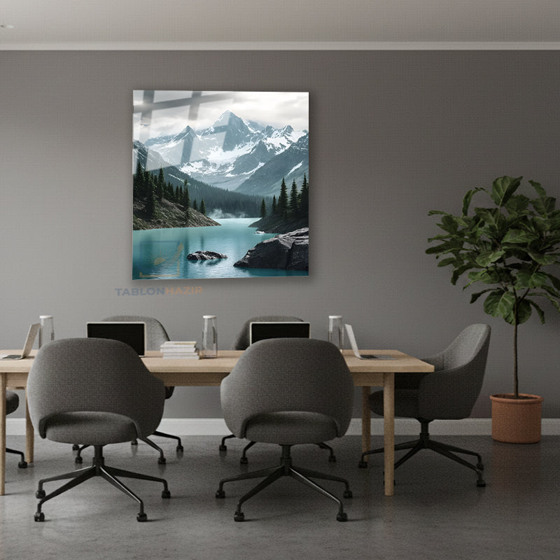 Dikey Cam Tablo Salon Duvar Tablosu Dikey Cam Karli Dag Ve Gol Yeni Ev Hediyesi Ofis Tablosu