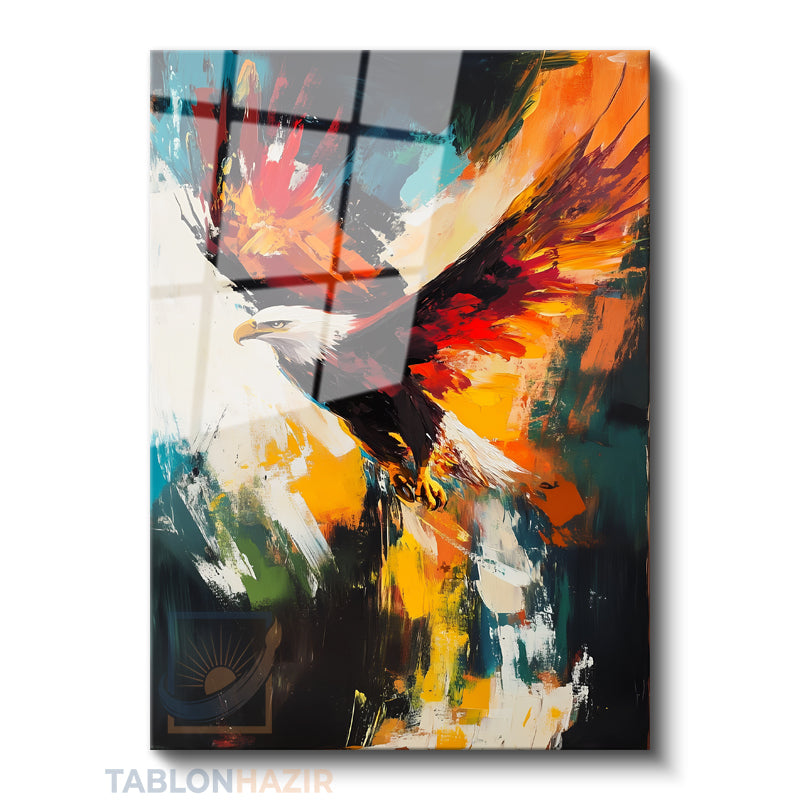 Dikey Cam Tablo Salon Duvar Tablosu Dikey Cam Kartal Firca Darbesi Yeni Ev Hediyesi Ofis Tablosu