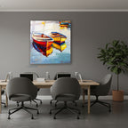 Dikey Cam Tablo Salon Duvar Tablosu Dikey Cam Kirmizi Sari Kayiklar Yeni Ev Hediyesi Ofis Tablosu