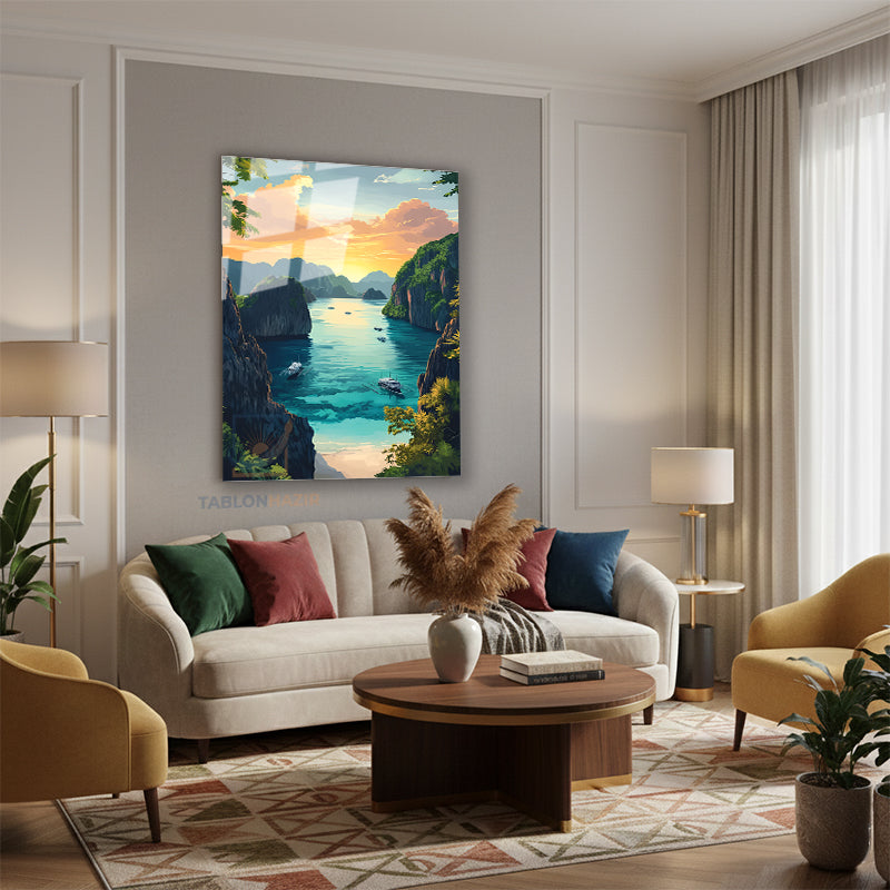 Dikey Cam Tablo Salon Duvar Tablosu Dikey Cam Koy Manzarasi Yeni Ev Hediyesi Ofis Tablosu