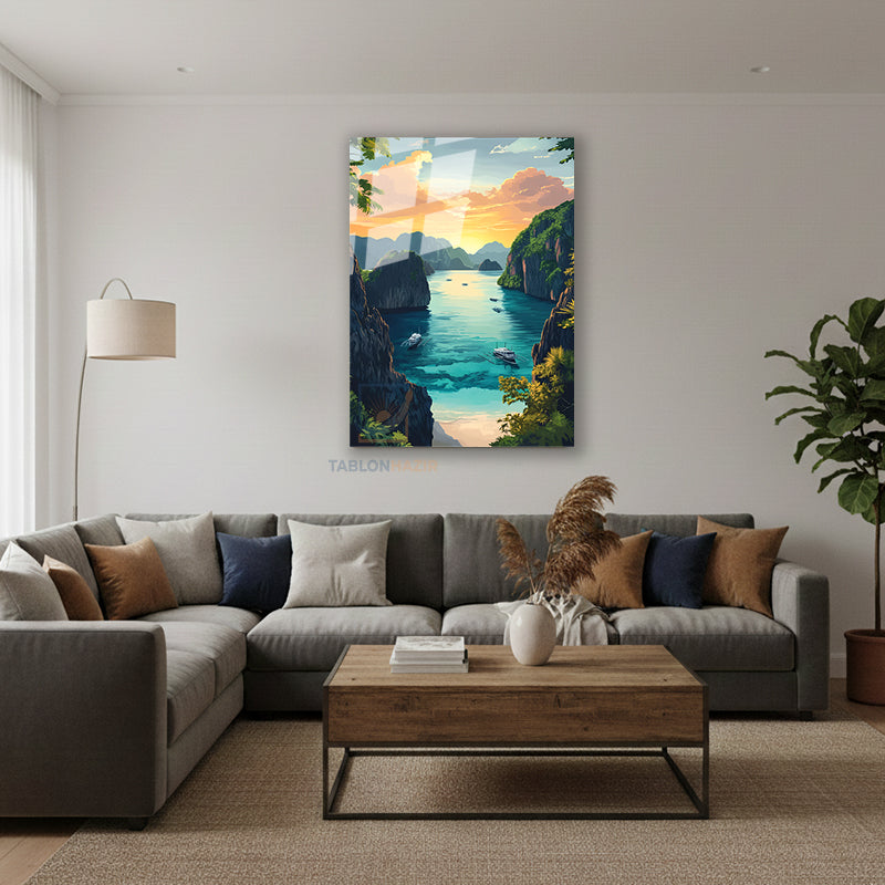 Dikey Cam Tablo Salon Duvar Tablosu Dikey Cam Koy Manzarasi Yeni Ev Hediyesi Ofis Tablosu