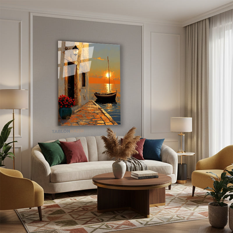 Dikey Cam Tablo Salon Duvar Tablosu Dikey Cam Manzara Gunbatimi Yeni Ev Hediyesi Ofis Tablosu