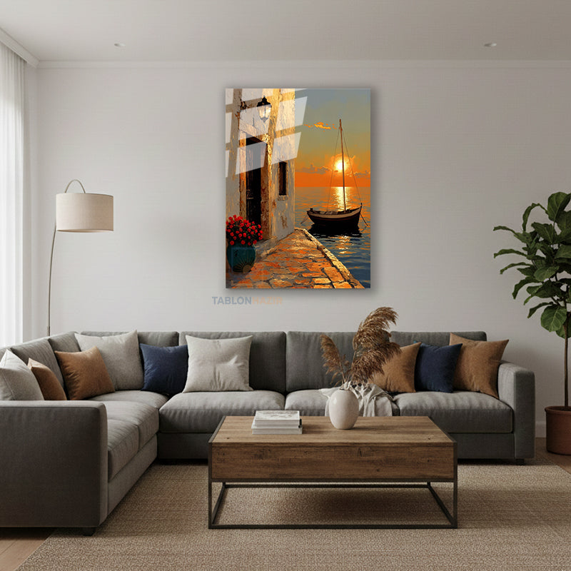 Dikey Cam Tablo Salon Duvar Tablosu Dikey Cam Manzara Gunbatimi Yeni Ev Hediyesi Ofis Tablosu