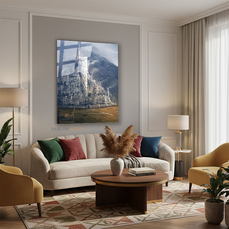 Dikey Cam Tablo Salon Duvar Tablosu Dikey Cam Minas Tirith Yeni Ev Hediyesi Ofis Tablosu