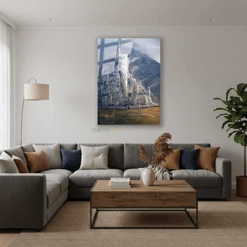 Dikey Cam Tablo Salon Duvar Tablosu Dikey Cam Minas Tirith Yeni Ev Hediyesi Ofis Tablosu