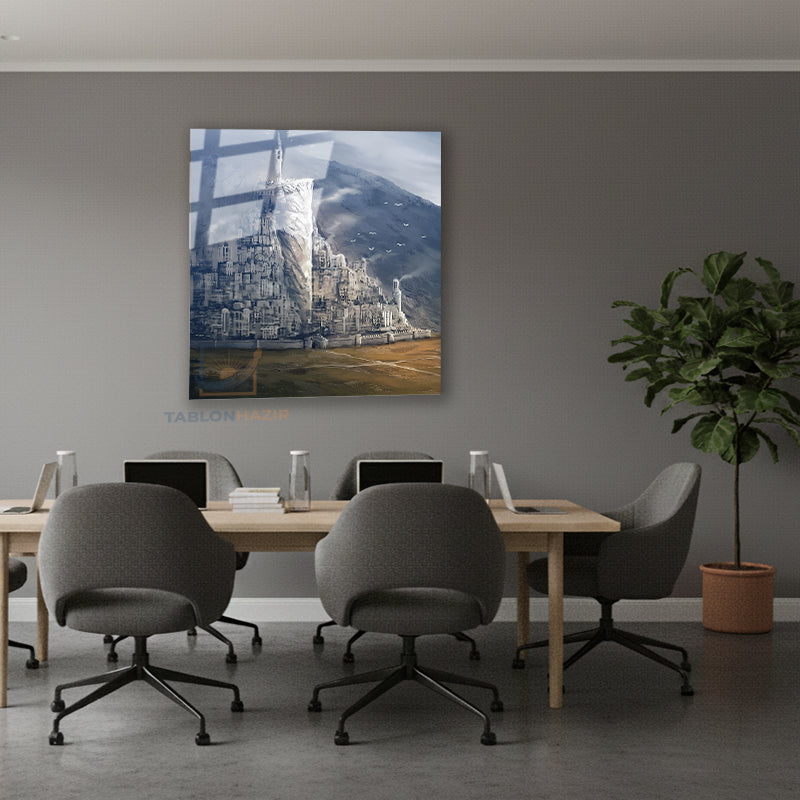 Dikey Cam Tablo Salon Duvar Tablosu Dikey Cam Minas Tirith Yeni Ev Hediyesi Ofis Tablosu