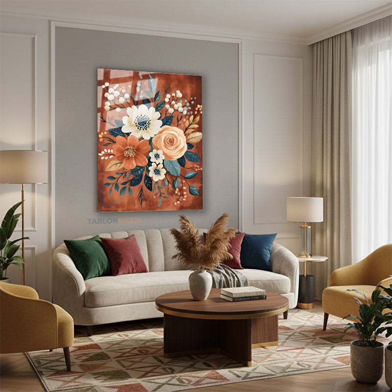 Dikey Cam Tablo Salon Duvar Tablosu Dikey Cam Renkli Cicek Yeni Ev Hediyesi Ofis Tablosu