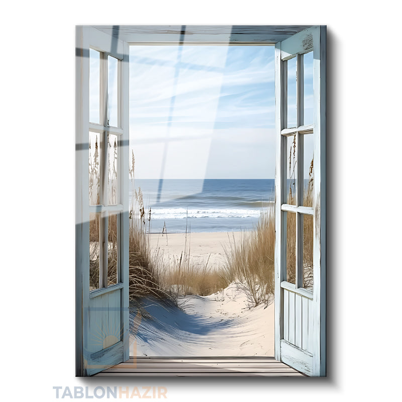 Dikey Cam Tablo Salon Duvar Tablosu Dikey Cam Sahile Acilan Kapi Yeni Ev Hediyesi Ofis Tablosu