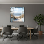 Dikey Cam Tablo Salon Duvar Tablosu Dikey Cam Sahile Acilan Kapi Yeni Ev Hediyesi Ofis Tablosu