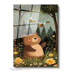 Dikey Cam Tablo Salon Duvar Tablosu Dikey Cam Sevimli Ayi Ve Ari Yeni Ev Hediyesi Ofis Tablosu