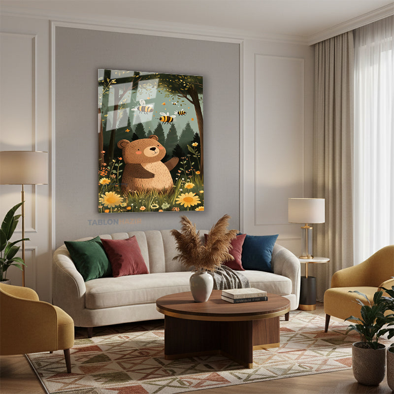 Dikey Cam Tablo Salon Duvar Tablosu Dikey Cam Sevimli Ayi Ve Ari Yeni Ev Hediyesi Ofis Tablosu