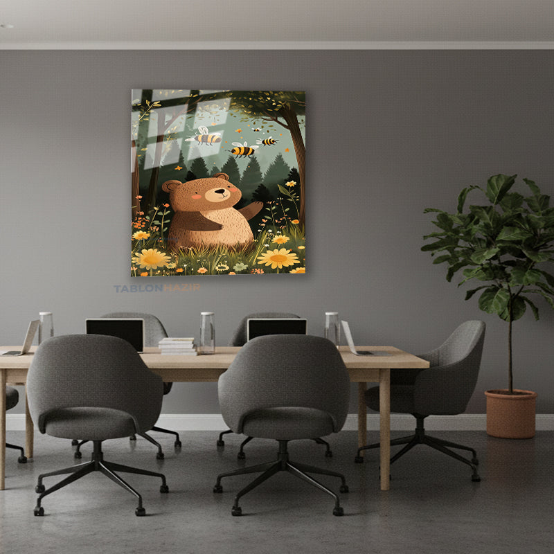 Dikey Cam Tablo Salon Duvar Tablosu Dikey Cam Sevimli Ayi Ve Ari Yeni Ev Hediyesi Ofis Tablosu