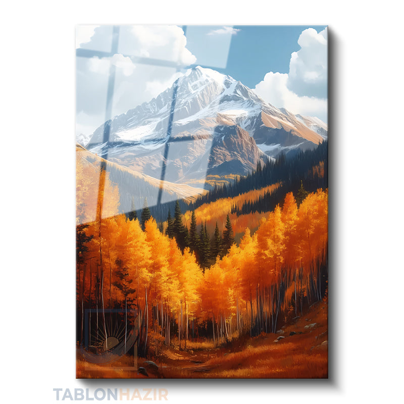 Dikey Cam Tablo Salon Duvar Tablosu Dikey Cam Sonbahar Dag Manzara Yeni Ev Hediyesi Ofis Tablosu