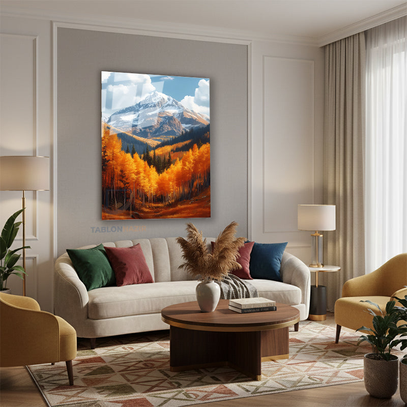 Dikey Cam Tablo Salon Duvar Tablosu Dikey Cam Sonbahar Dag Manzara Yeni Ev Hediyesi Ofis Tablosu