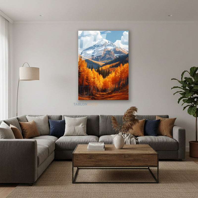 Dikey Cam Tablo Salon Duvar Tablosu Dikey Cam Sonbahar Dag Manzara Yeni Ev Hediyesi Ofis Tablosu