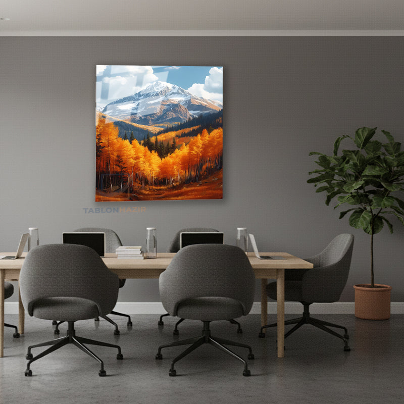 Dikey Cam Tablo Salon Duvar Tablosu Dikey Cam Sonbahar Dag Manzara Yeni Ev Hediyesi Ofis Tablosu