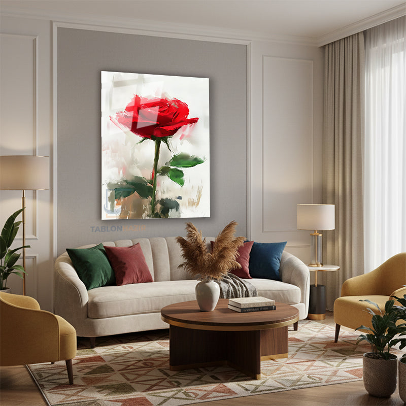 Dikey Cam Tablo Salon Duvar Tablosu Dikey Cam Tasarim Gul Yeni Ev Hediyesi Ofis Tablosu
