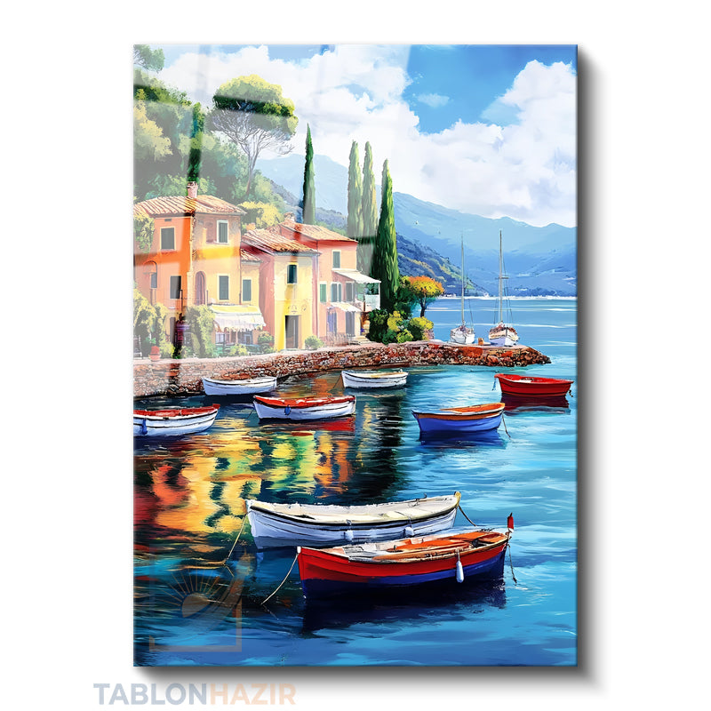 Dikey Cam Tablo Salon Duvar Tablosu Dikey Cam Tekneler Manzara Yeni Ev Hediyesi Ofis Tablosu