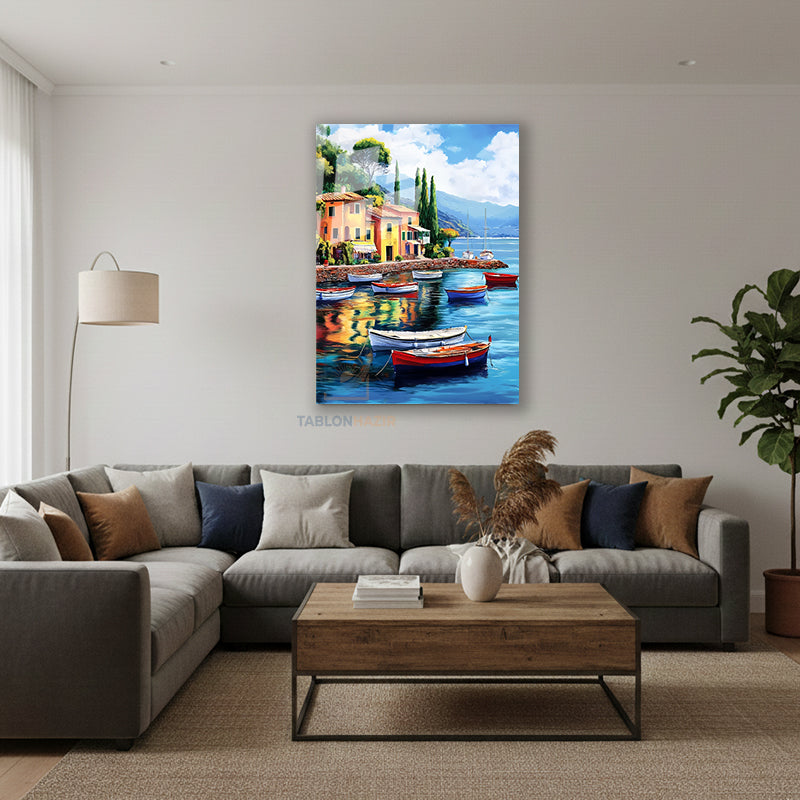 Dikey Cam Tablo Salon Duvar Tablosu Dikey Cam Tekneler Manzara Yeni Ev Hediyesi Ofis Tablosu