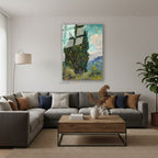 Dikey Cam Tablo Salon Duvar Tablosu Dikey Cam Vangogh Cypresses Yeni Ev Hediyesi Ofis Tablosu