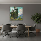 Dikey Cam Tablo Salon Duvar Tablosu Dikey Cam Vangogh Cypresses Yeni Ev Hediyesi Ofis Tablosu