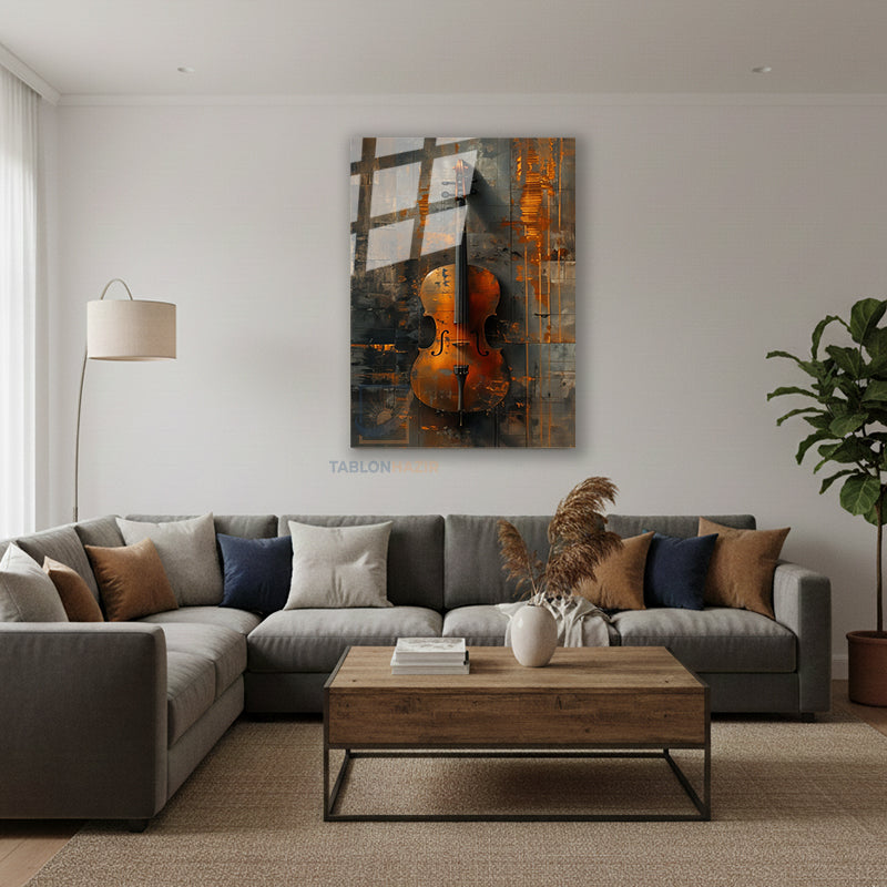 Dikey Cam Tablo Salon Duvar Tablosu Dikey Cam Violin 2 Yeni Ev Hediyesi Ofis Tablosu