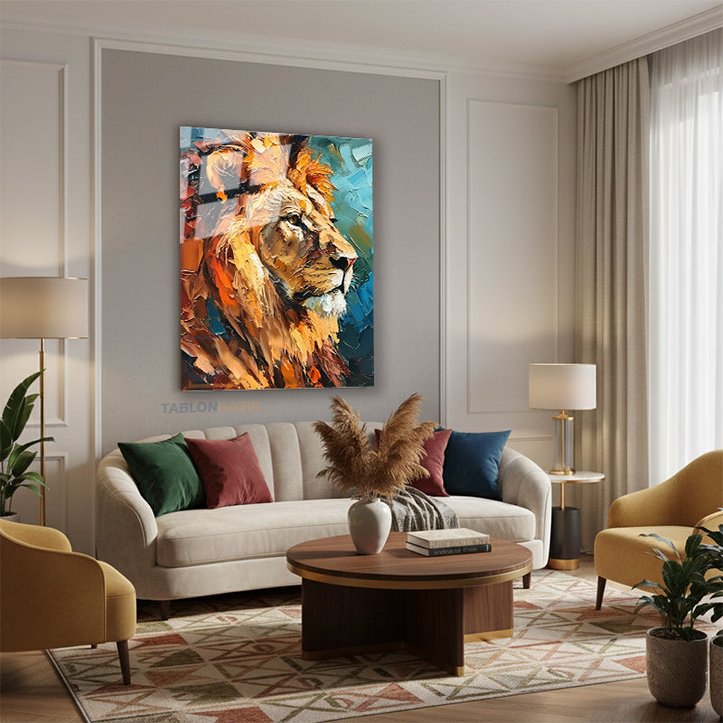 Dikey Cam Tablo Salon Duvar Tablosu Dikey Cam Aslan10 Yeni Ev Hediyesi Ofis Tablosu