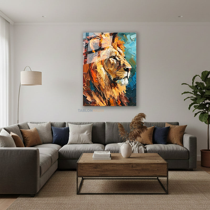 Dikey Cam Tablo Salon Duvar Tablosu Dikey Cam Aslan10 Yeni Ev Hediyesi Ofis Tablosu