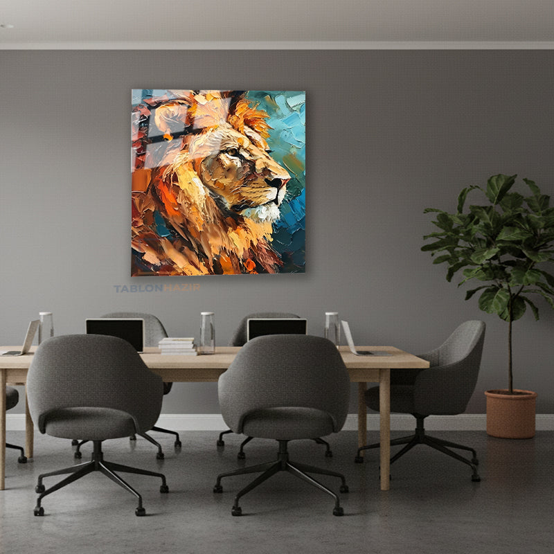 Dikey Cam Tablo Salon Duvar Tablosu Dikey Cam Aslan10 Yeni Ev Hediyesi Ofis Tablosu